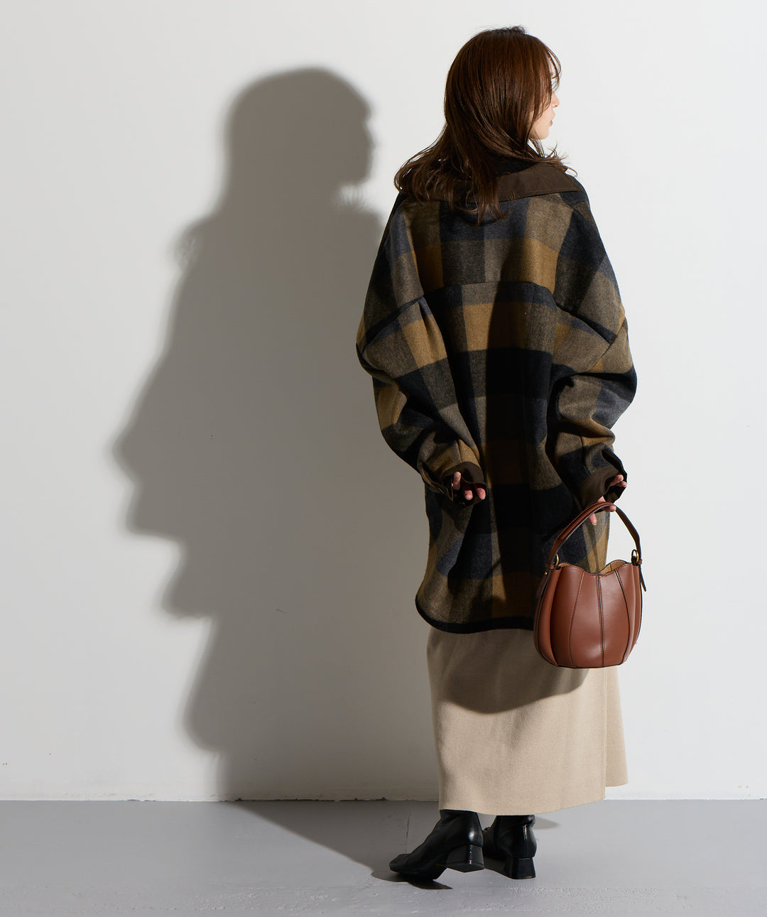 【SET】マルチチェックミドルコート＋ウエストニットコンビスカート