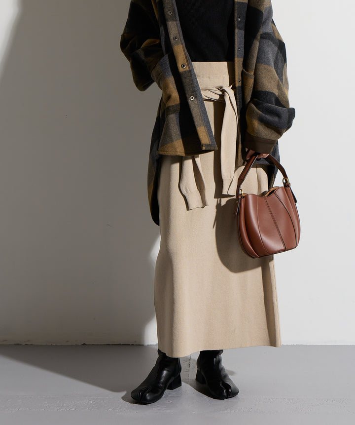 【SET】マルチチェックミドルコート＋ウエストニットコンビスカート