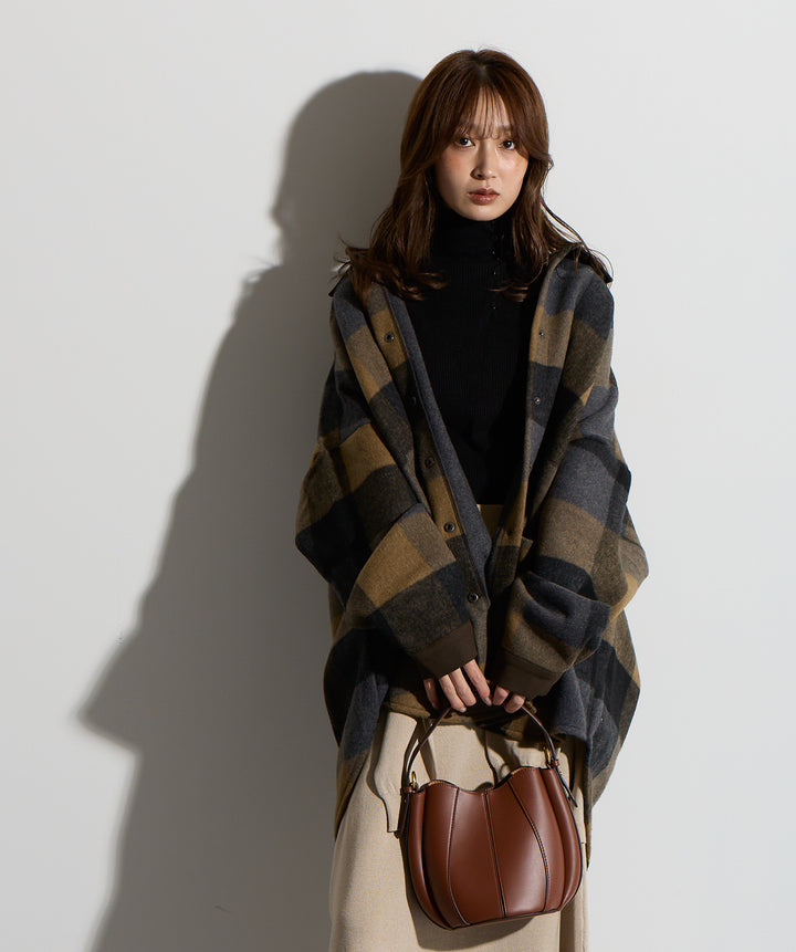 【SET】マルチチェックミドルコート＋ウエストニットコンビスカート
