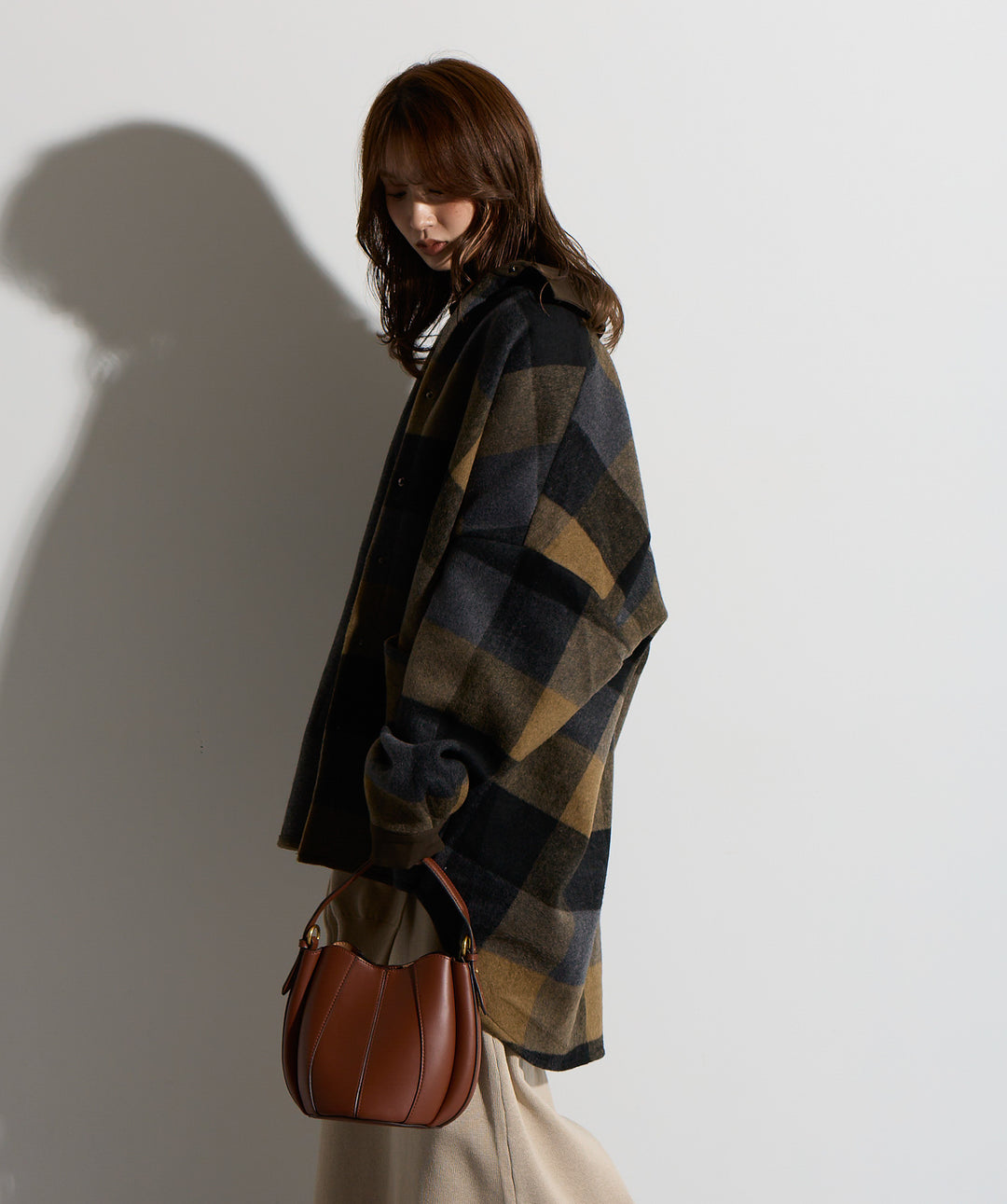 【SET】マルチチェックミドルコート＋ウエストニットコンビスカート