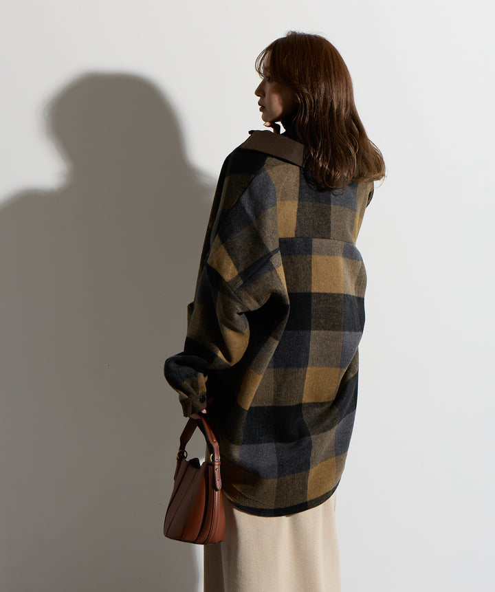 【SET】マルチチェックミドルコート＋ウエストニットコンビスカート