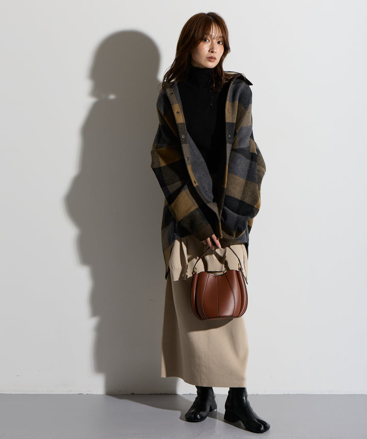 【SET】マルチチェックミドルコート＋ウエストニットコンビスカート