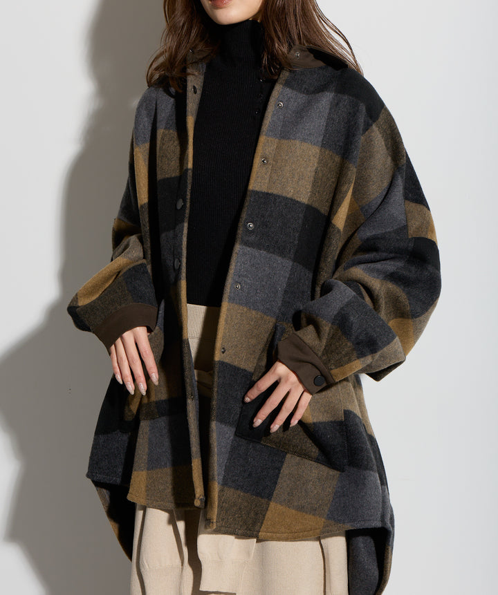 【SET】マルチチェックミドルコート＋ウエストニットコンビスカート