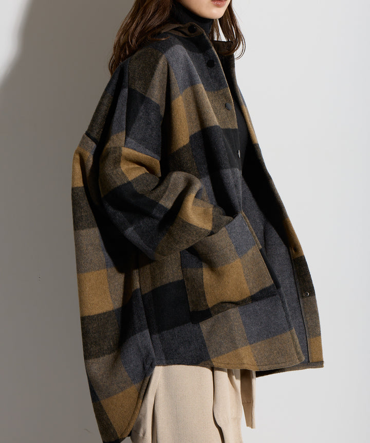 【SET】マルチチェックミドルコート＋ウエストニットコンビスカート