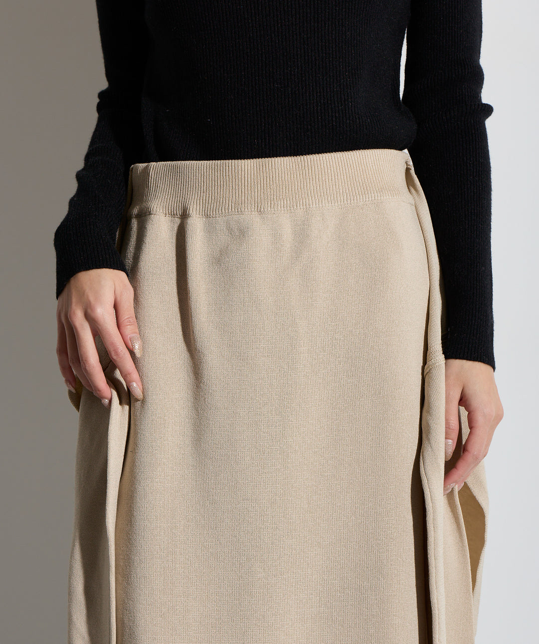 【SET】マルチチェックミドルコート＋ウエストニットコンビスカート