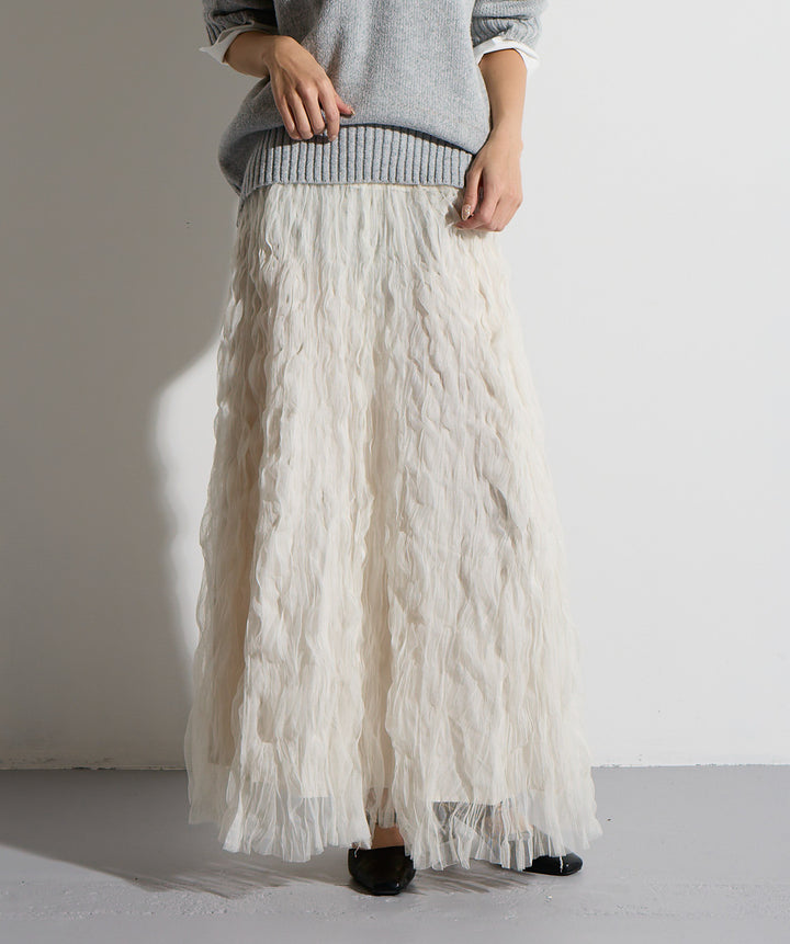 【SET】シャツドッキングニットポロ＋ワッシャーレーススカート