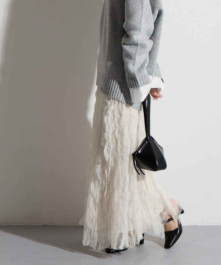 【SET】シャツドッキングニットポロ＋ワッシャーレーススカート