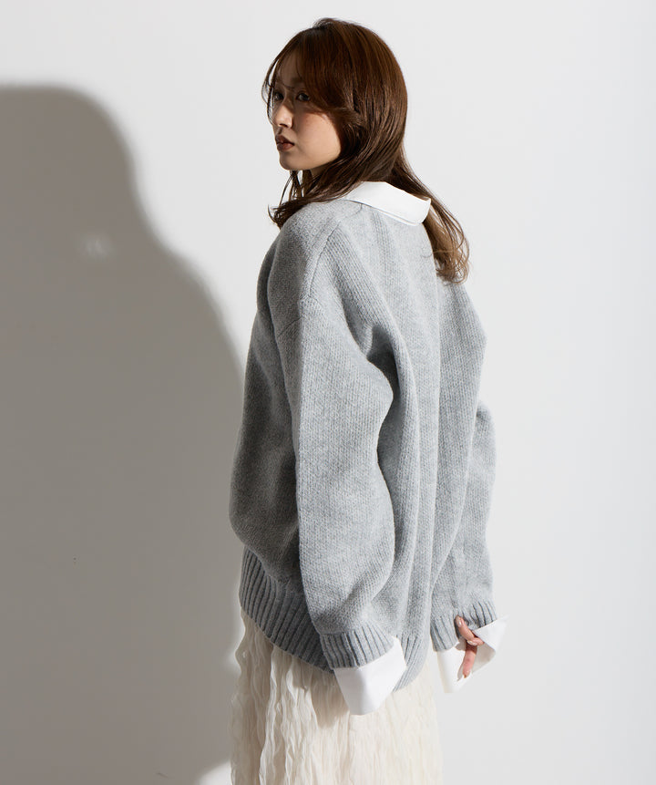 【SET】シャツドッキングニットポロ＋ワッシャーレーススカート