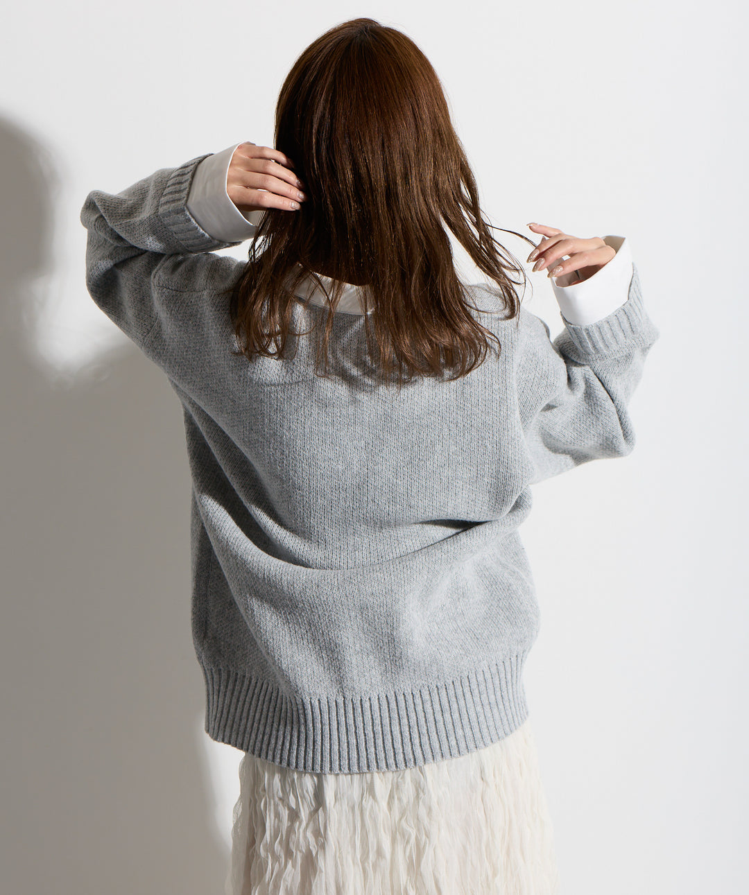 【SET】シャツドッキングニットポロ＋ワッシャーレーススカート