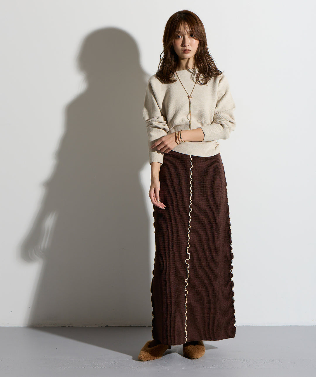 ウエスト切替デザインニット