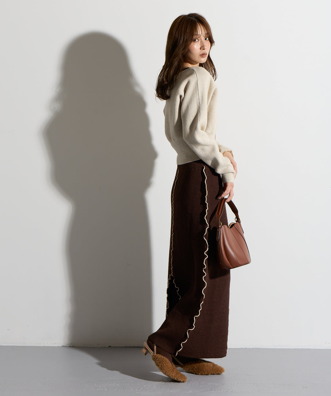 ウエスト切替デザインニット