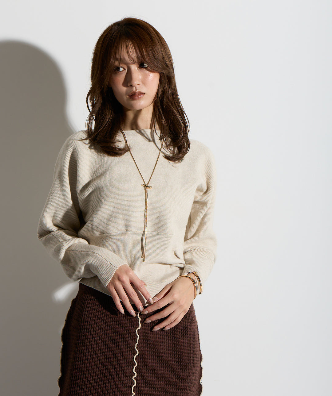 ウエスト切替デザインニット