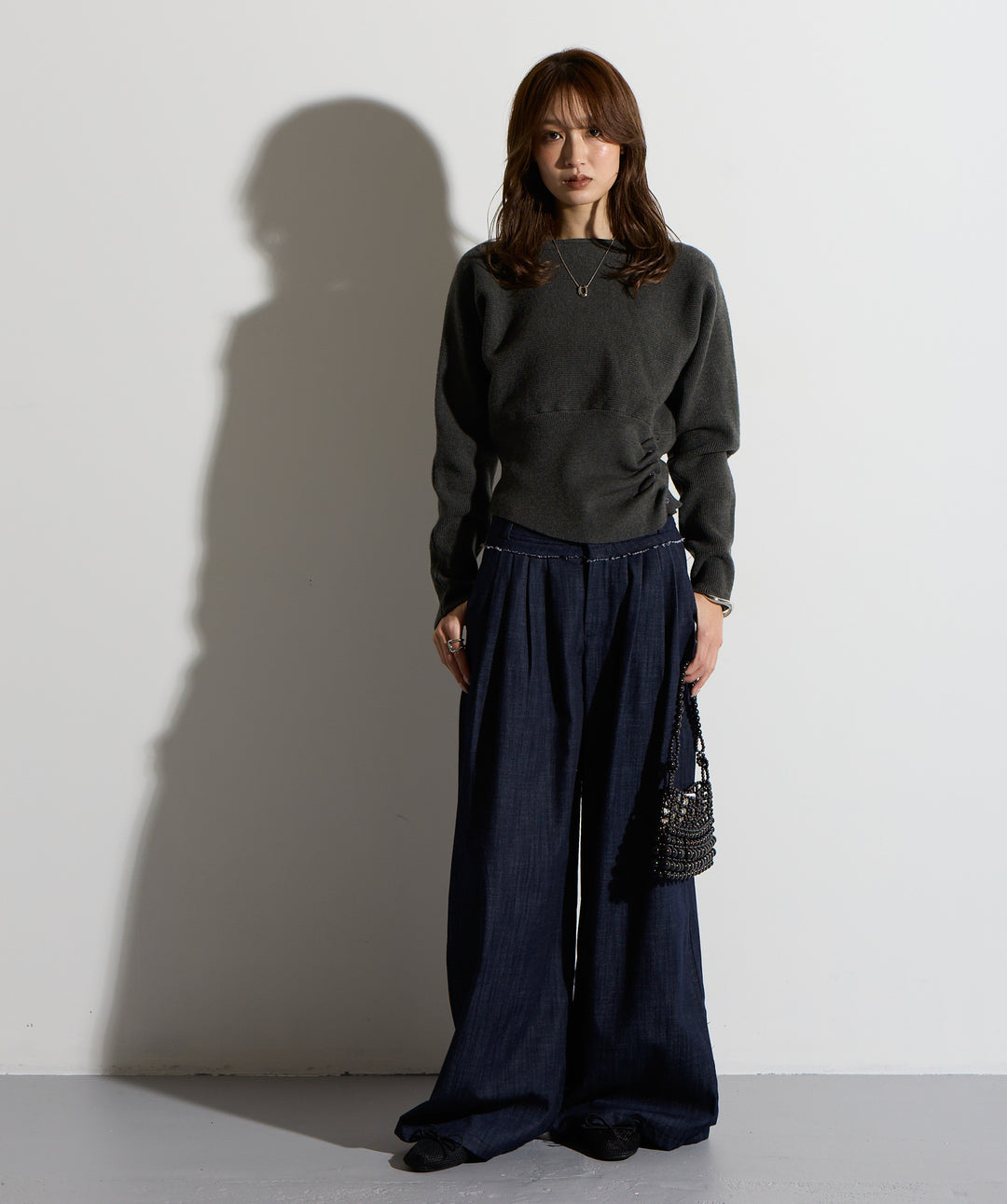 ウエスト切替デザインニット