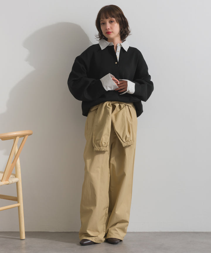 合繊ツイルスタンドウエスト巻きジョガーパンツ