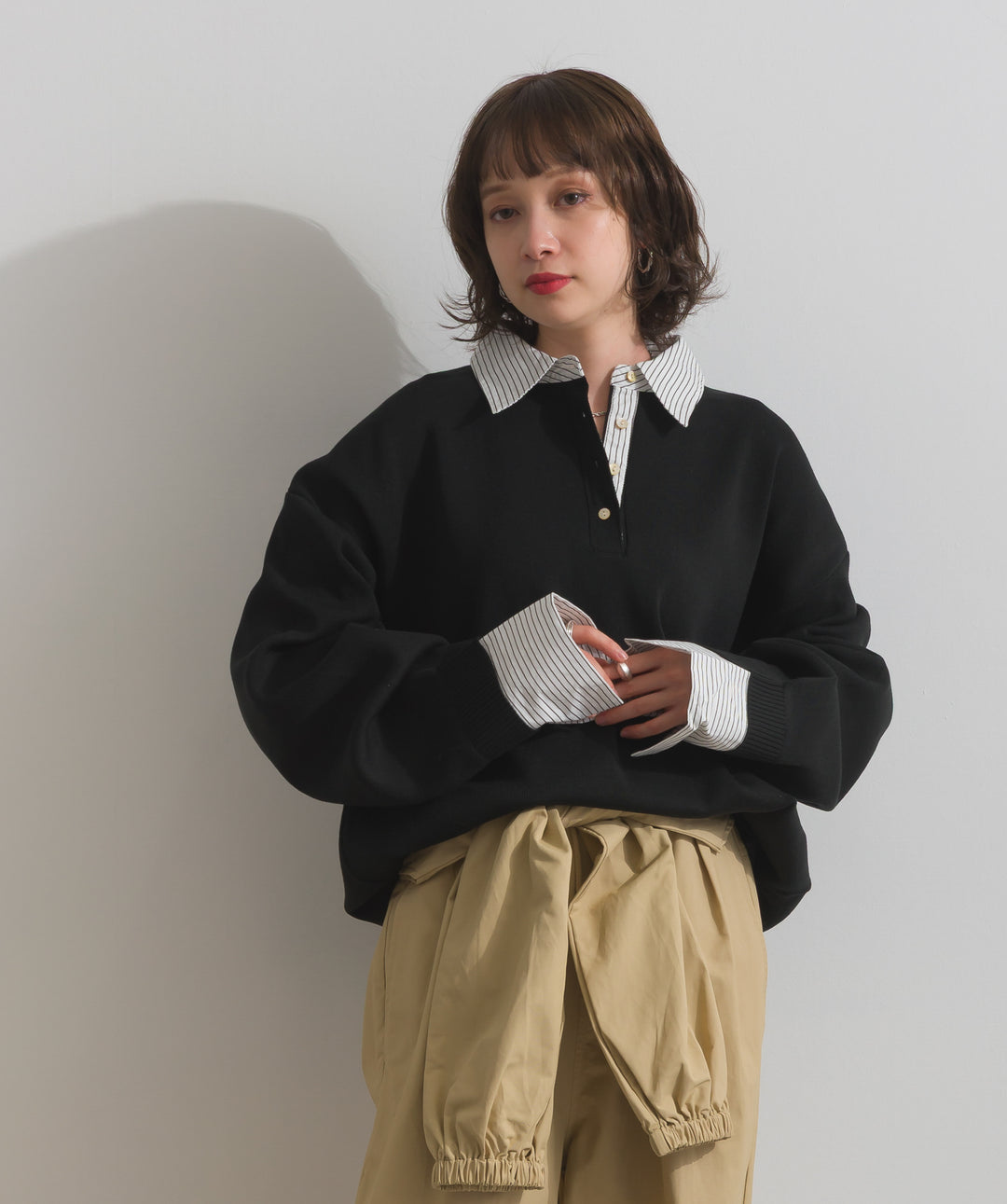 ストライプシャツドッキングポロ