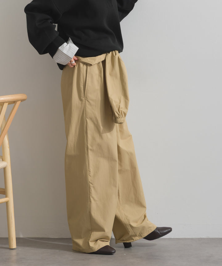 合繊ツイルスタンドウエスト巻きジョガーパンツ