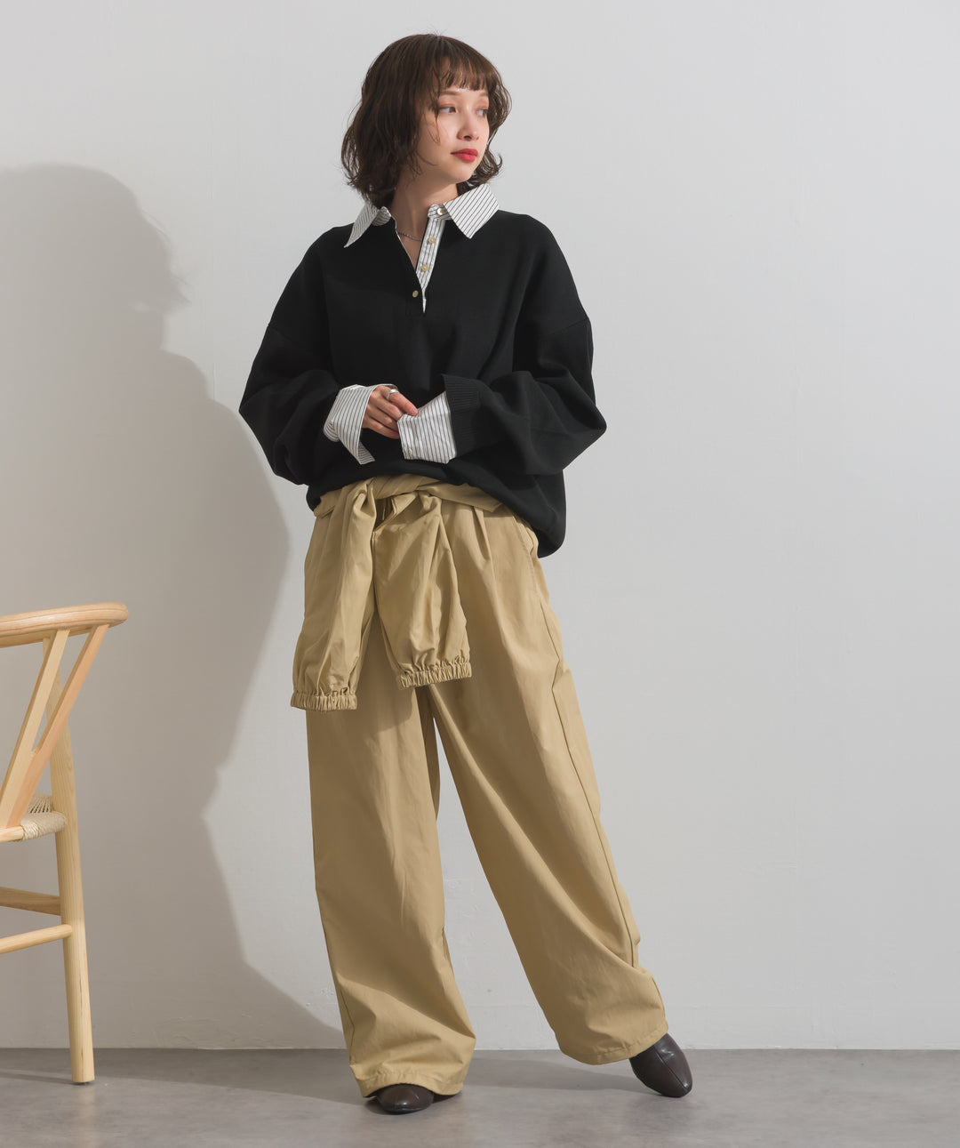 ストライプシャツドッキングポロ