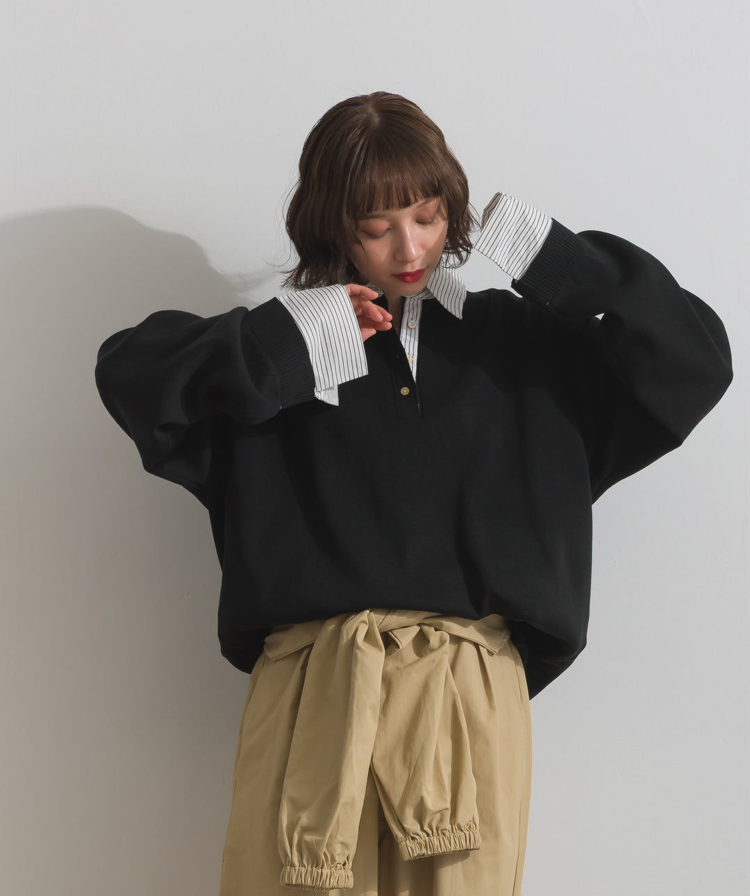 ストライプシャツドッキングポロ