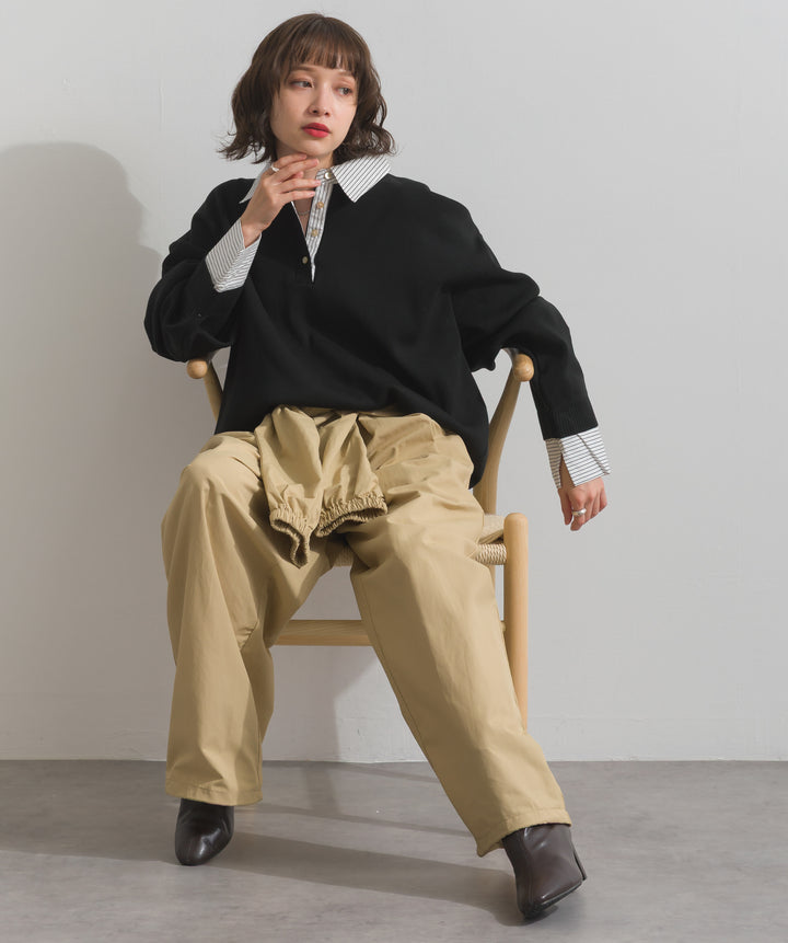 合繊ツイルスタンドウエスト巻きジョガーパンツ