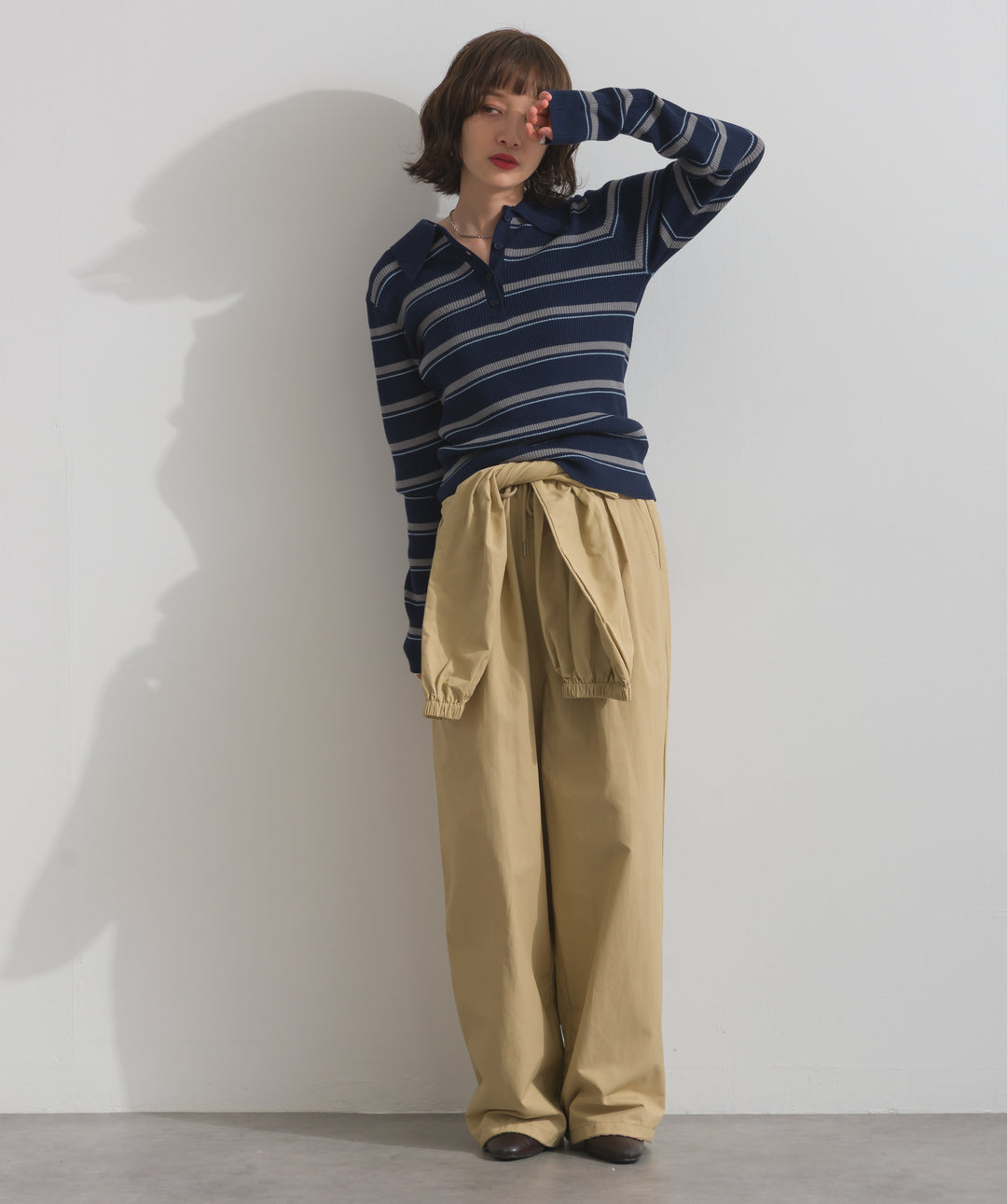 配色ボーダーポロニット