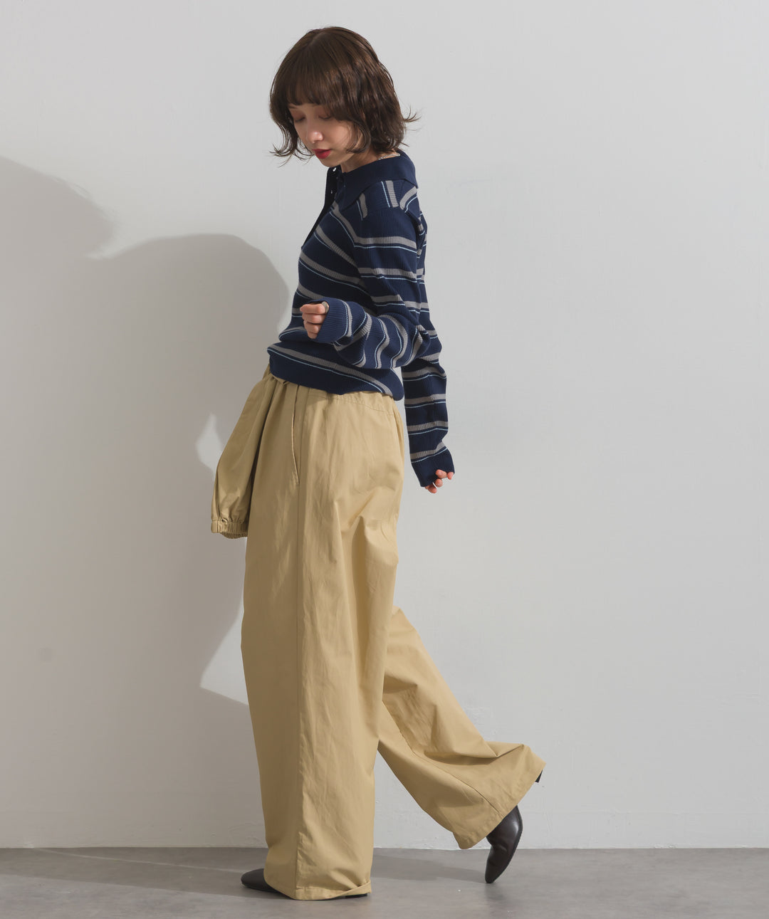 配色ボーダーポロニット