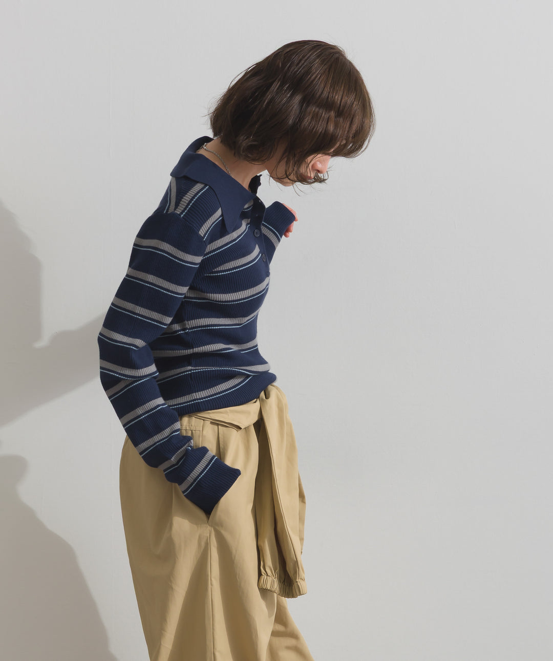 配色ボーダーポロニット