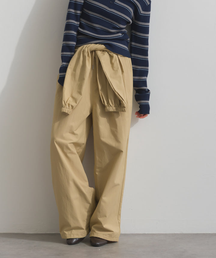 合繊ツイルスタンドウエスト巻きジョガーパンツ