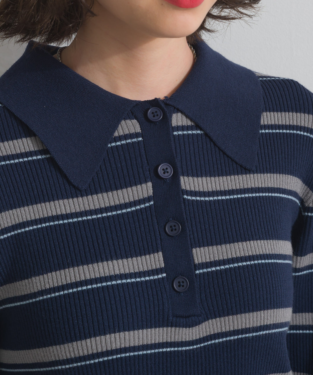 配色ボーダーポロニット