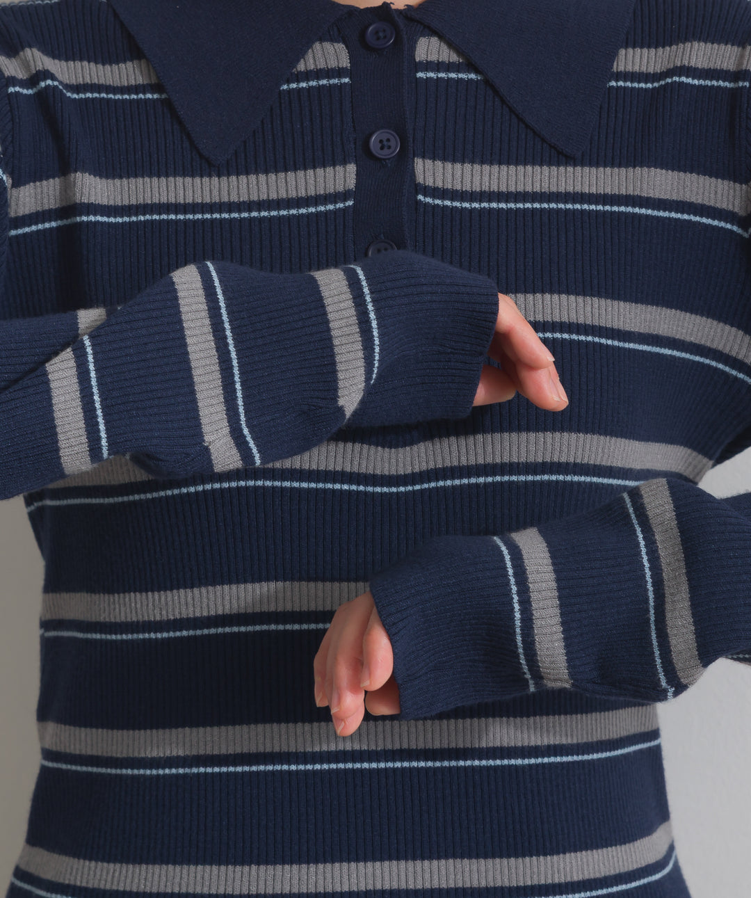 配色ボーダーポロニット