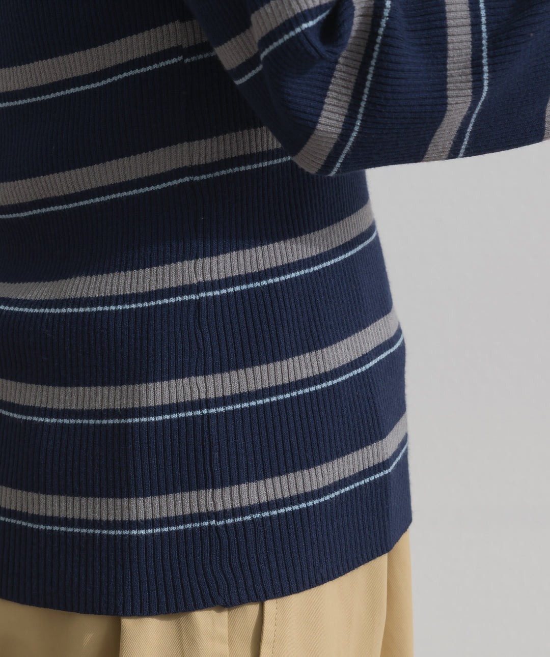 配色ボーダーポロニット