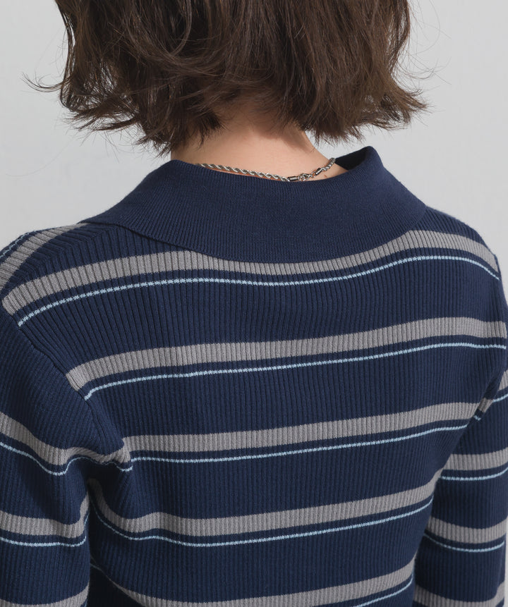 配色ボーダーポロニット