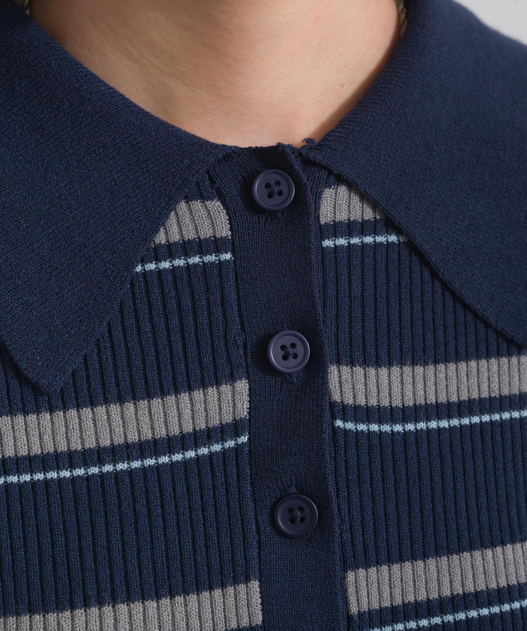 配色ボーダーポロニット