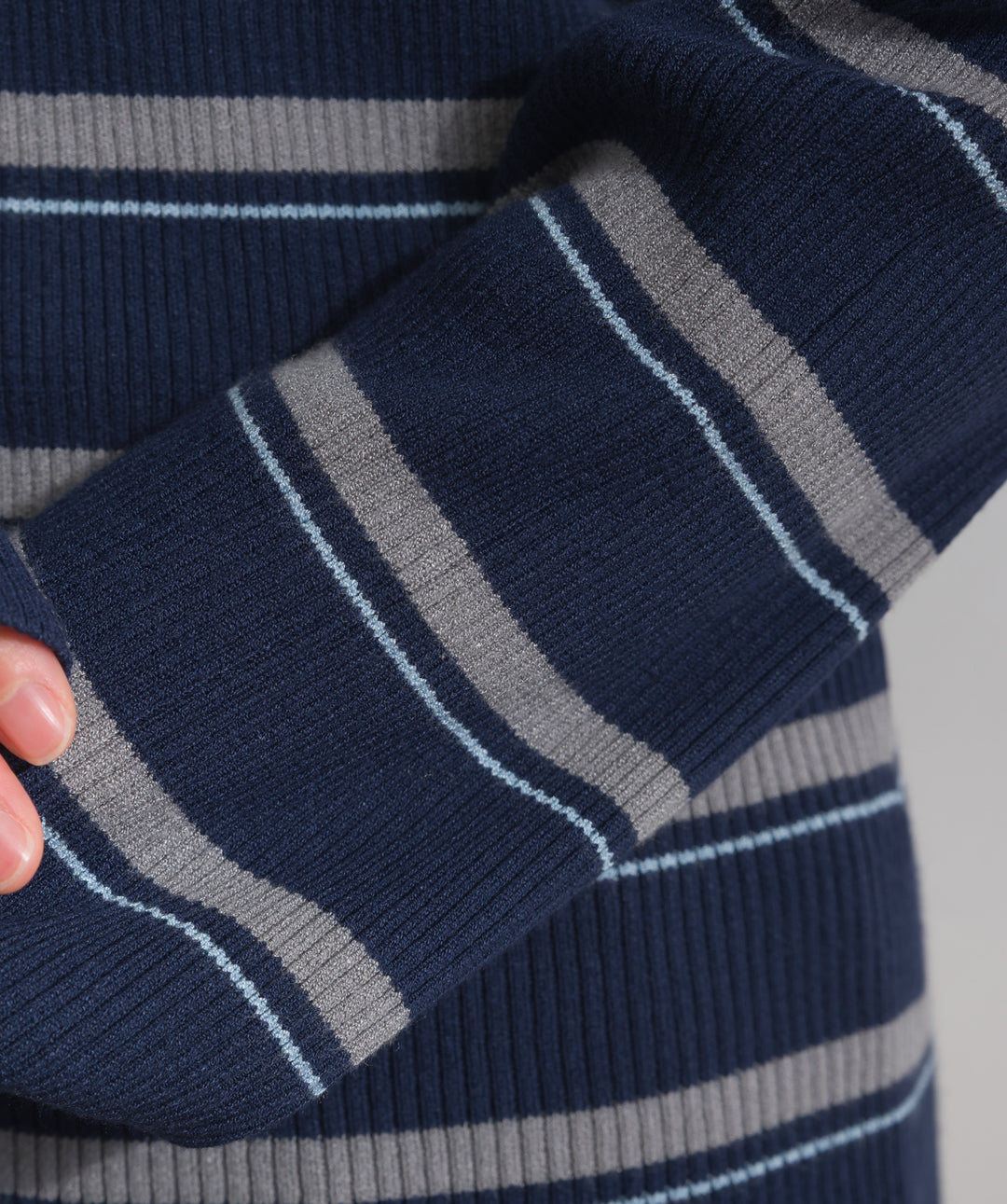 配色ボーダーポロニット