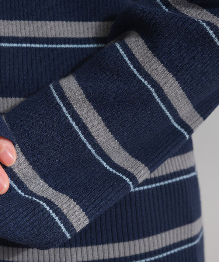 配色ボーダーポロニット