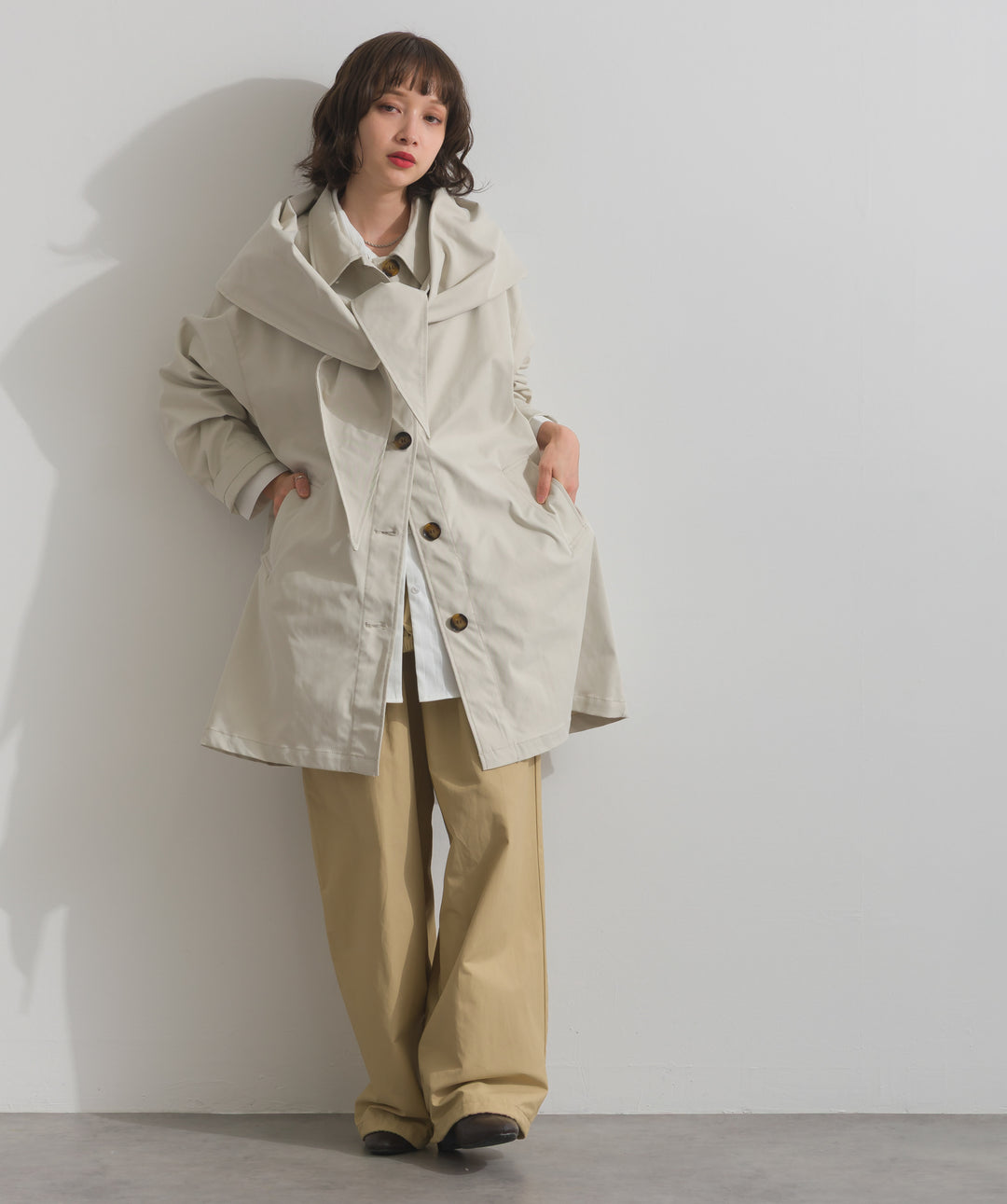 合繊ツイルスタンドウエスト巻きジョガーパンツ