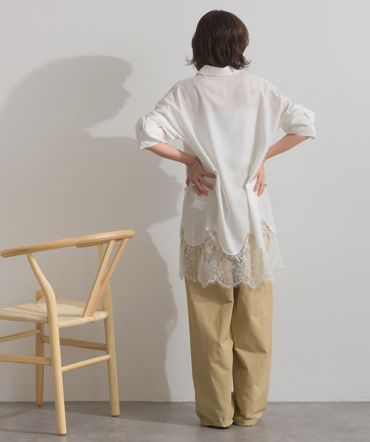 【TOPS SET】スウェード襟切替デニムブルゾン＋ポプリン裾レースシャツワンピース