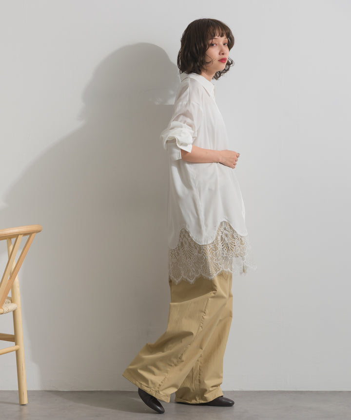 【TOPS SET】スウェード襟切替デニムブルゾン＋ポプリン裾レースシャツワンピース