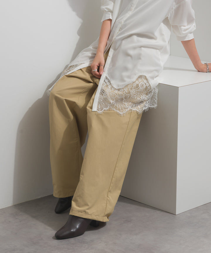 合繊ツイルスタンドウエスト巻きジョガーパンツ