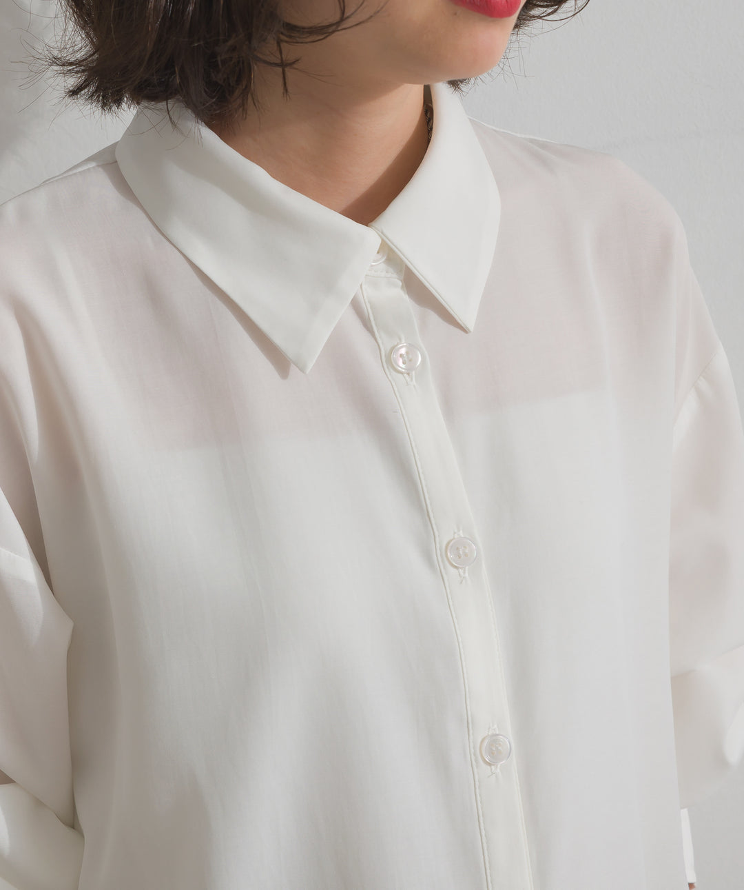 ポプリン裾レースシャツワンピース