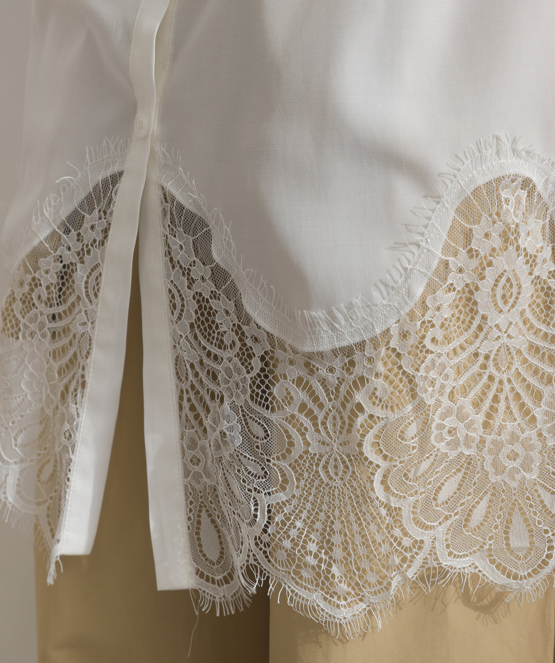 ポプリン裾レースシャツワンピース