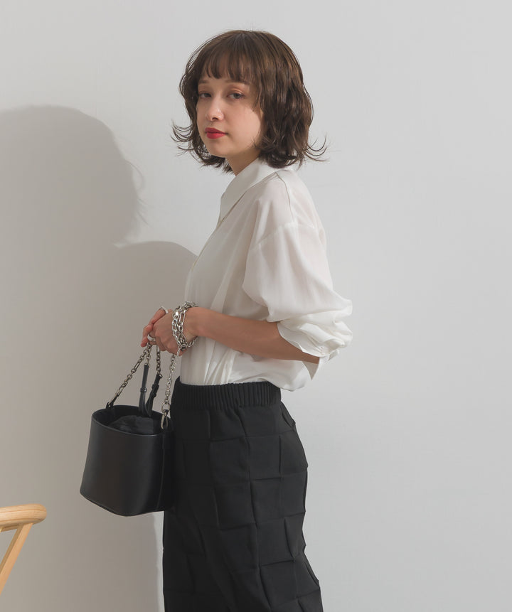 ポプリン裾レースシャツワンピース