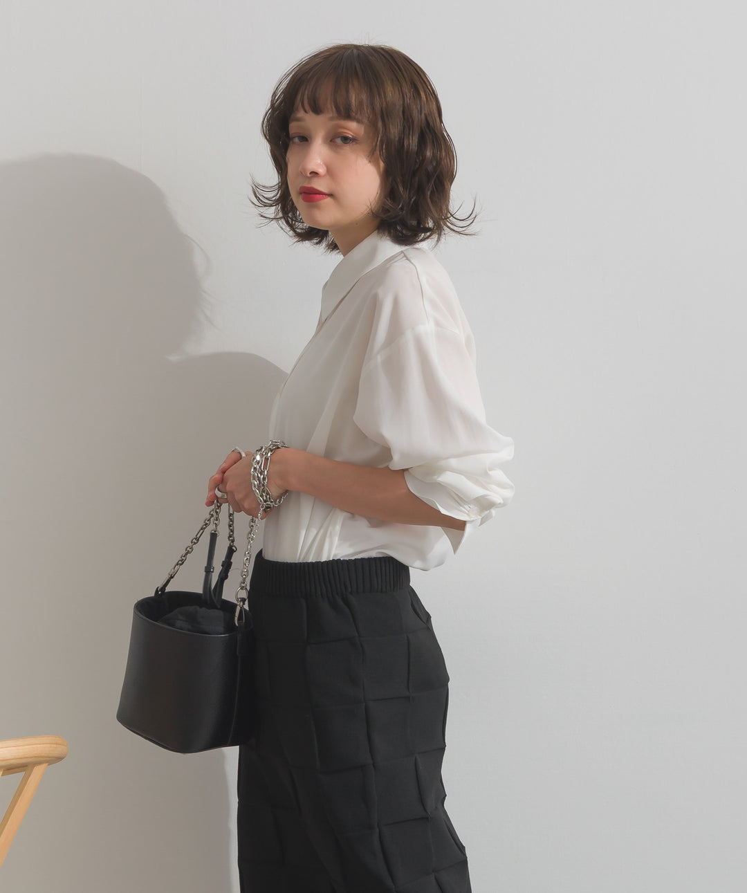 【TOPS SET】スウェード襟切替デニムブルゾン＋ポプリン裾レースシャツワンピース