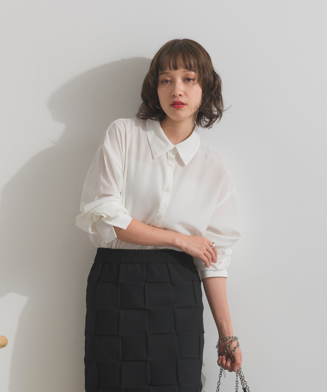 ポプリン裾レースシャツワンピース