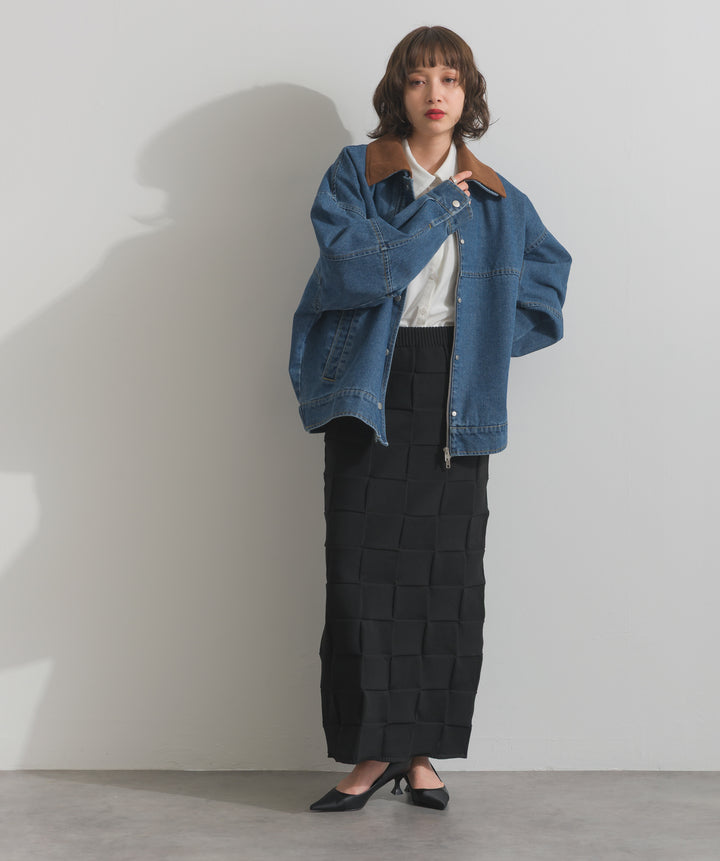 スウェード襟切替デニムブルゾン