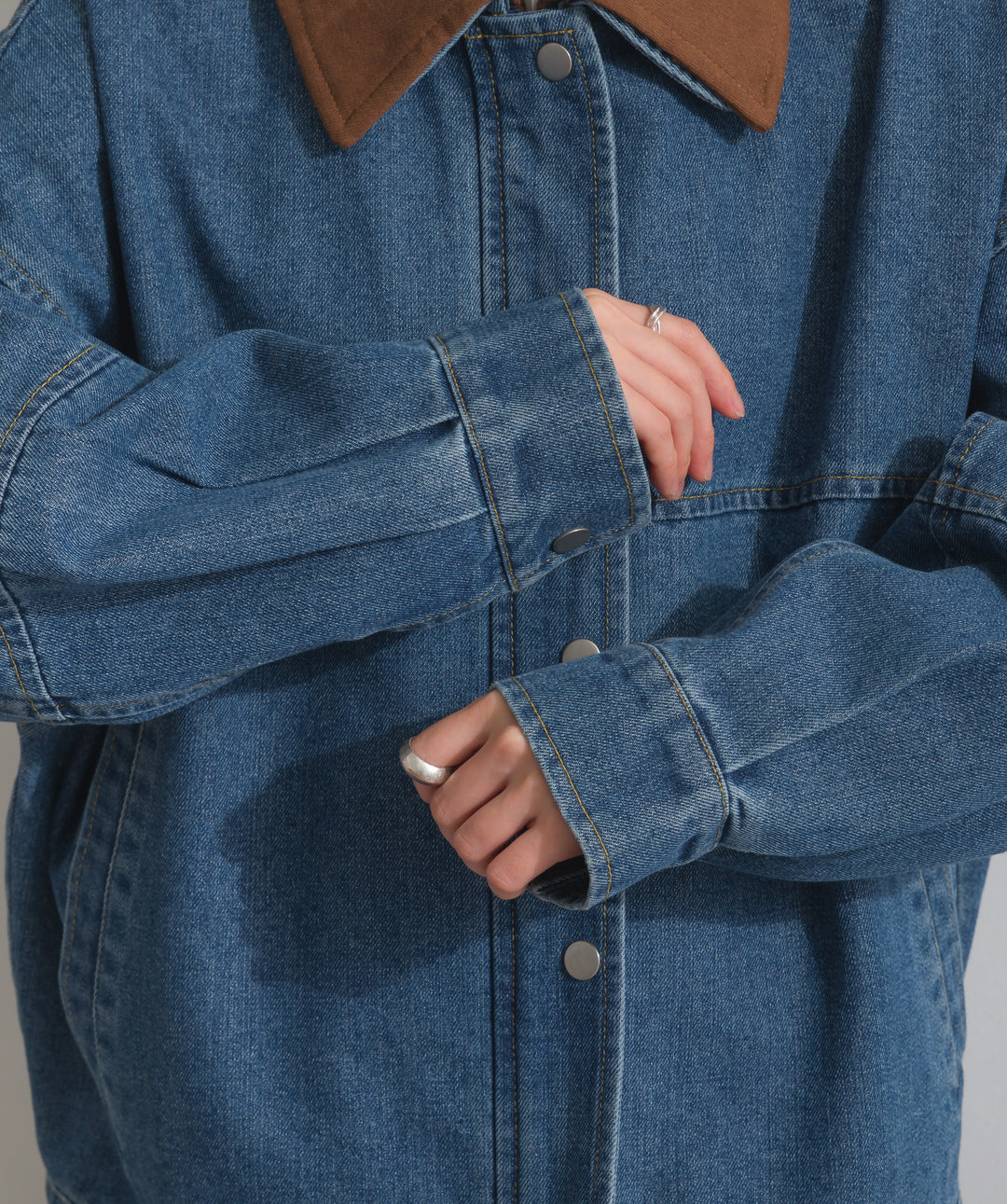 【TOPS SET】スウェード襟切替デニムブルゾン＋ポプリン裾レースシャツワンピース