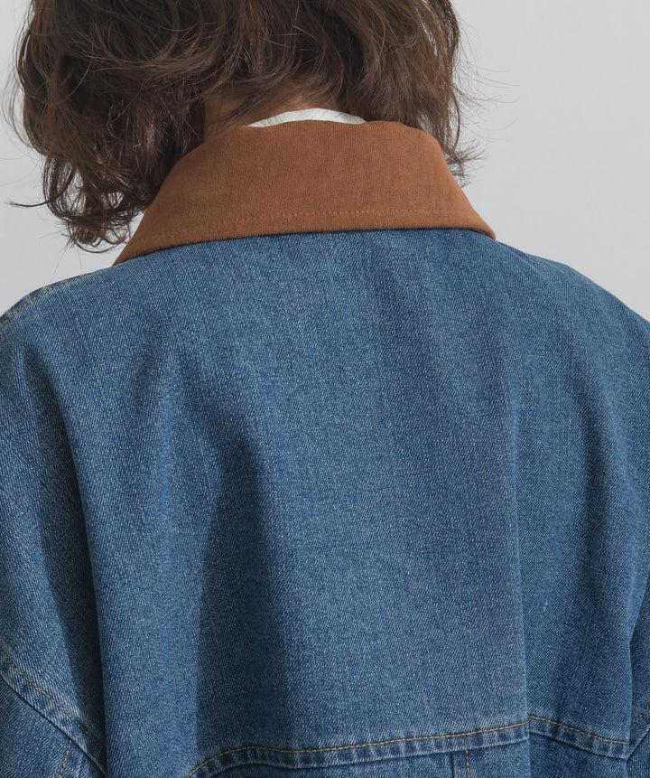 スウェード襟切替デニムブルゾン