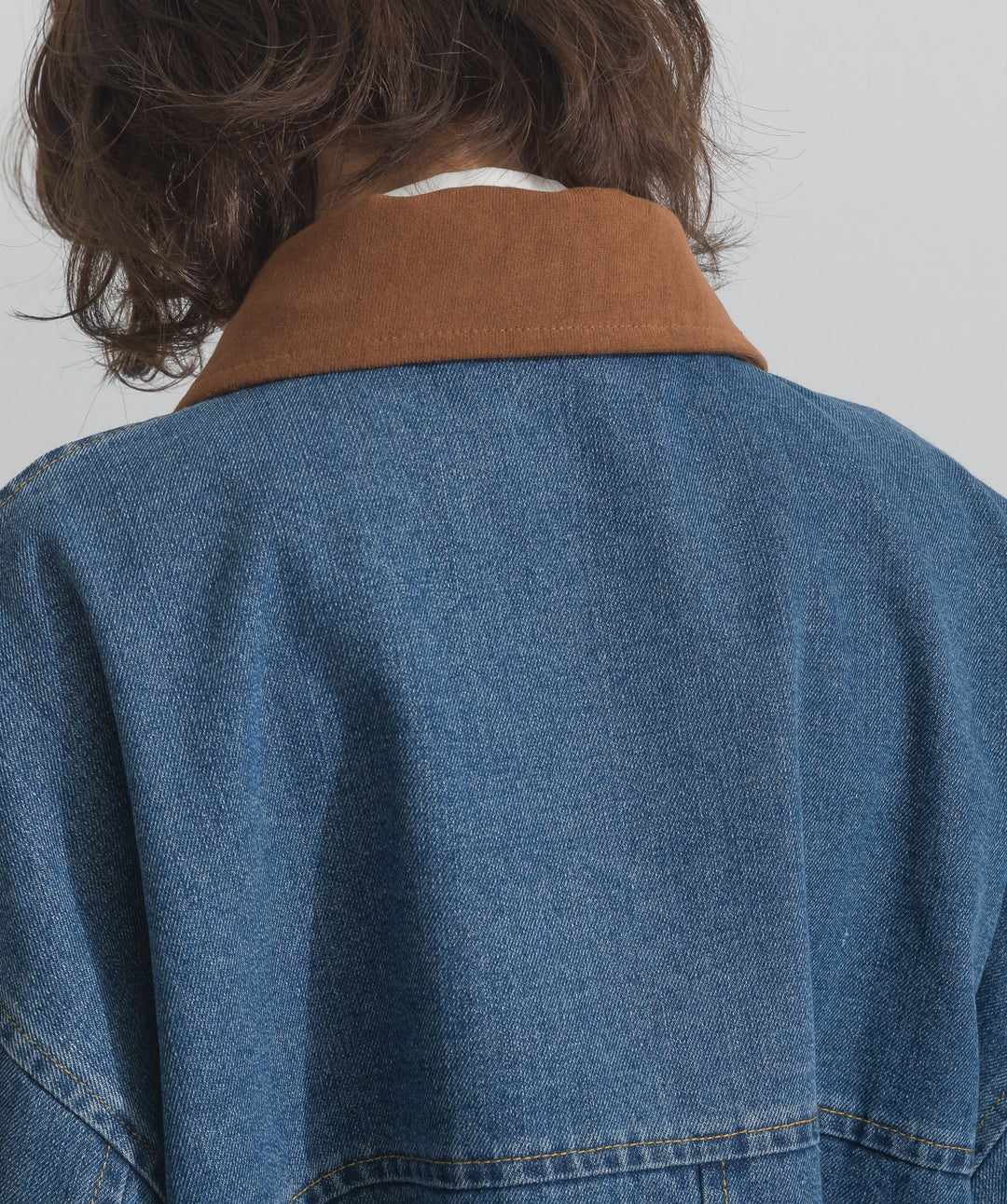 【TOPS SET】スウェード襟切替デニムブルゾン＋ポプリン裾レースシャツワンピース