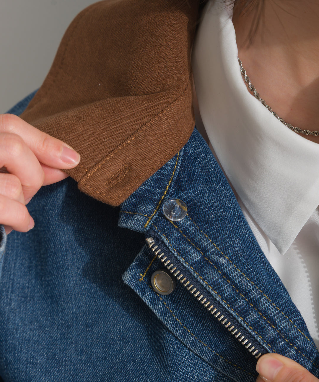 スウェード襟切替デニムブルゾン