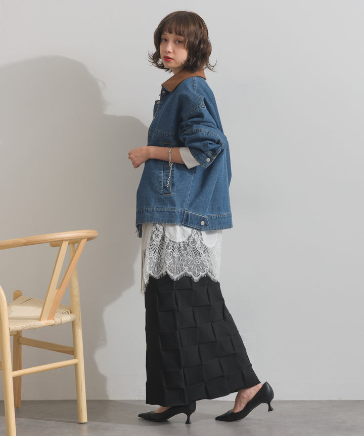 ポプリン裾レースシャツワンピース