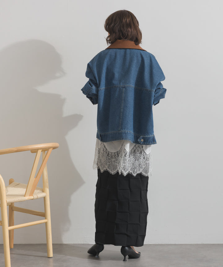 ポプリン裾レースシャツワンピース